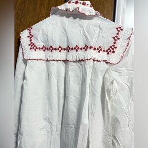 Polo Ralph Lauren White Red Embroidered Button Front Shirt Blouse Size M